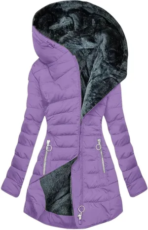 Women's Full Zip Fleece Quilted Jackets Solid Color Fuzzy Sherpa Lined Hooded Cardigans Jacket with Zipper Pockets