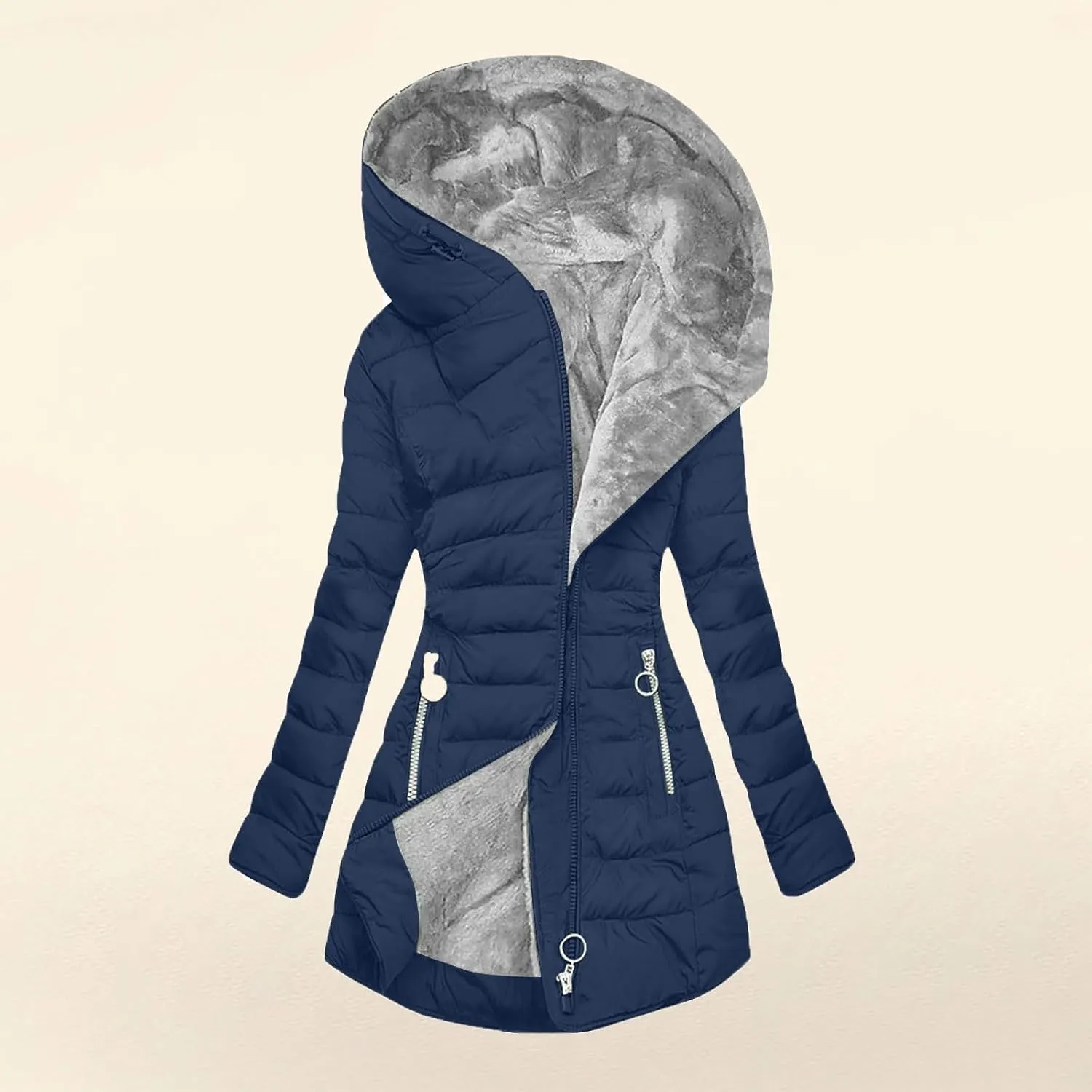 Women's Full Zip Fleece Quilted Jackets Solid Color Fuzzy Sherpa Lined Hooded Cardigans Jacket with Zipper Pockets