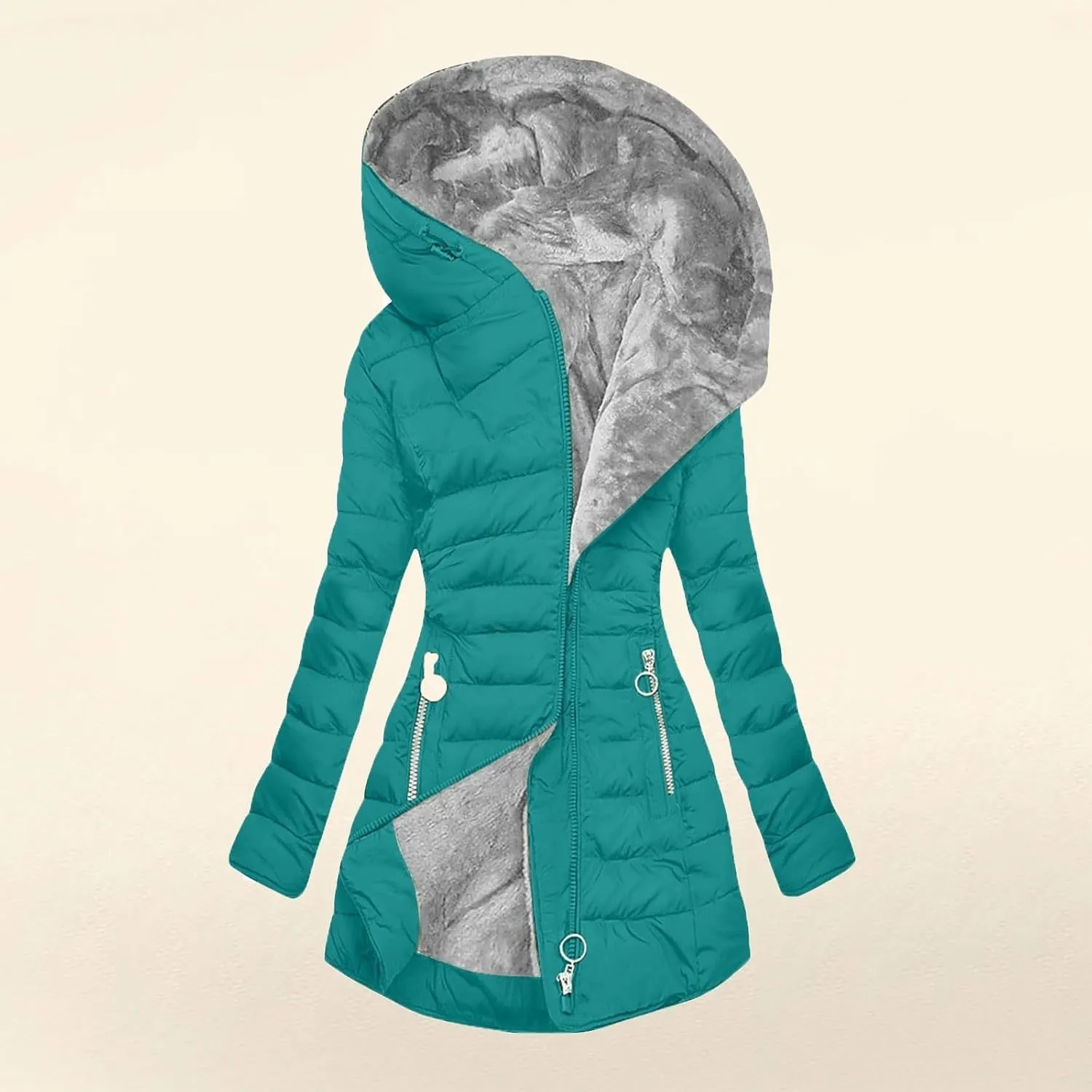 Women's Full Zip Fleece Quilted Jackets Solid Color Fuzzy Sherpa Lined Hooded Cardigans Jacket with Zipper Pockets