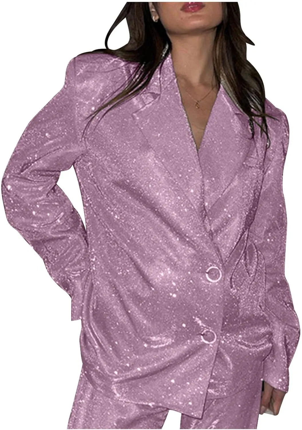 Womens Glitter Shiny Blazers Fashion Dressy Cocktail Party Suit Jackets Long Sleeve Button Down Lapel Outerwear