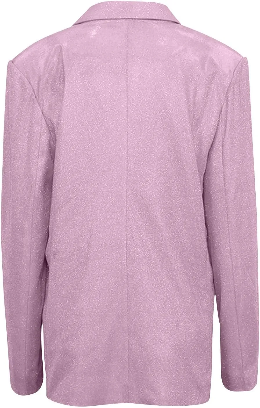 Womens Glitter Shiny Blazers Fashion Dressy Cocktail Party Suit Jackets Long Sleeve Button Down Lapel Outerwear