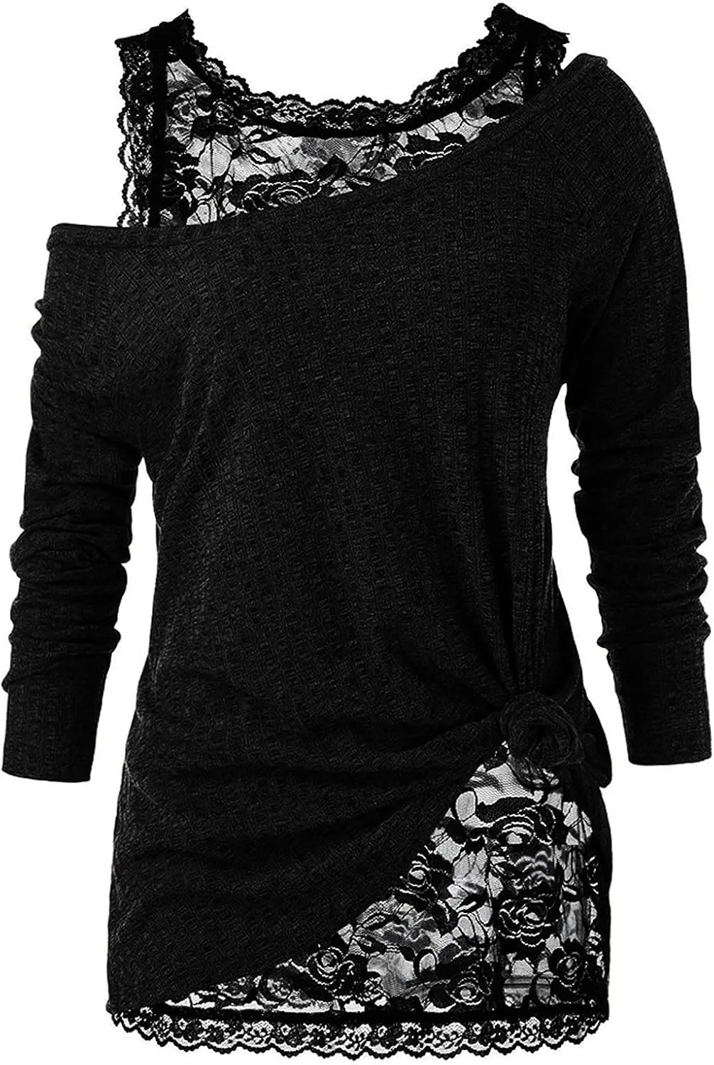 Women's Going Out Off The Shoulder T Shirts 2025 Lace Summer Loose Tops Trendy Asymmetrical Boat Neck Loose Fit Cute