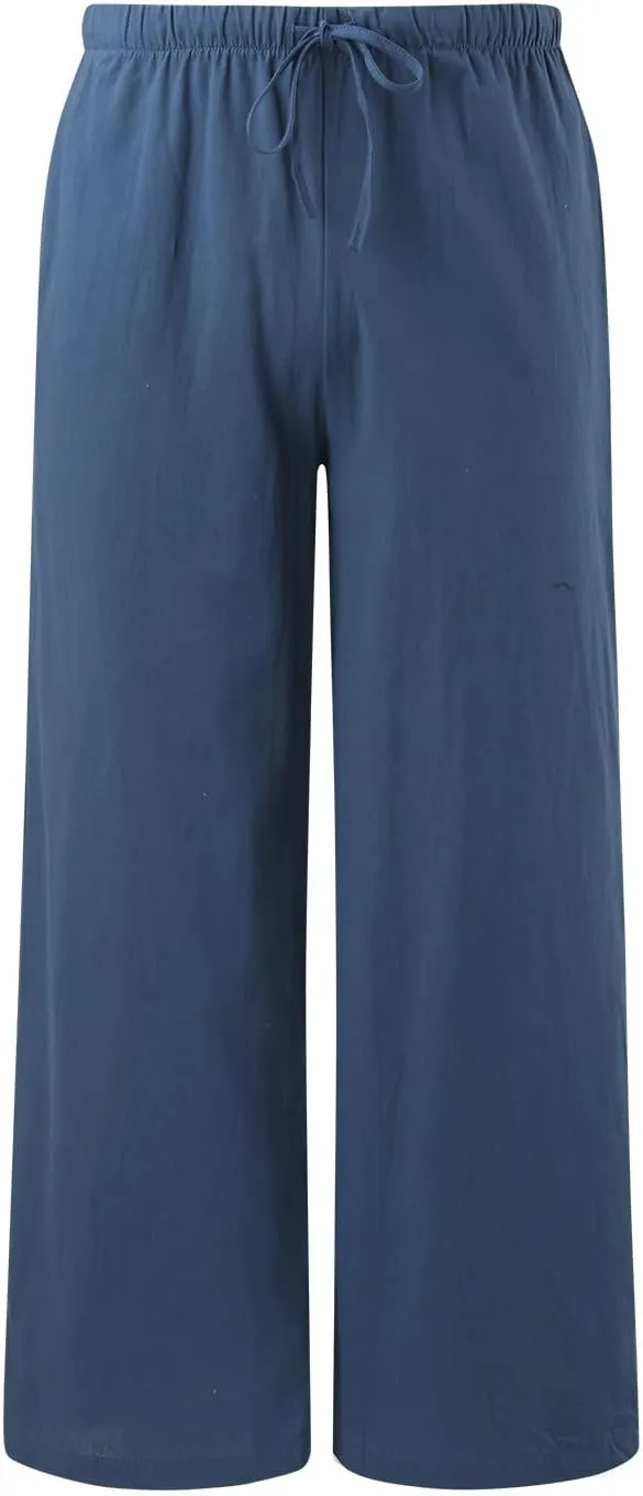 Women's High Waisted Wide Leg Pants Drawstring Elastic Trousers Summer Comfy Straight Leg Long Pants with Pockets
