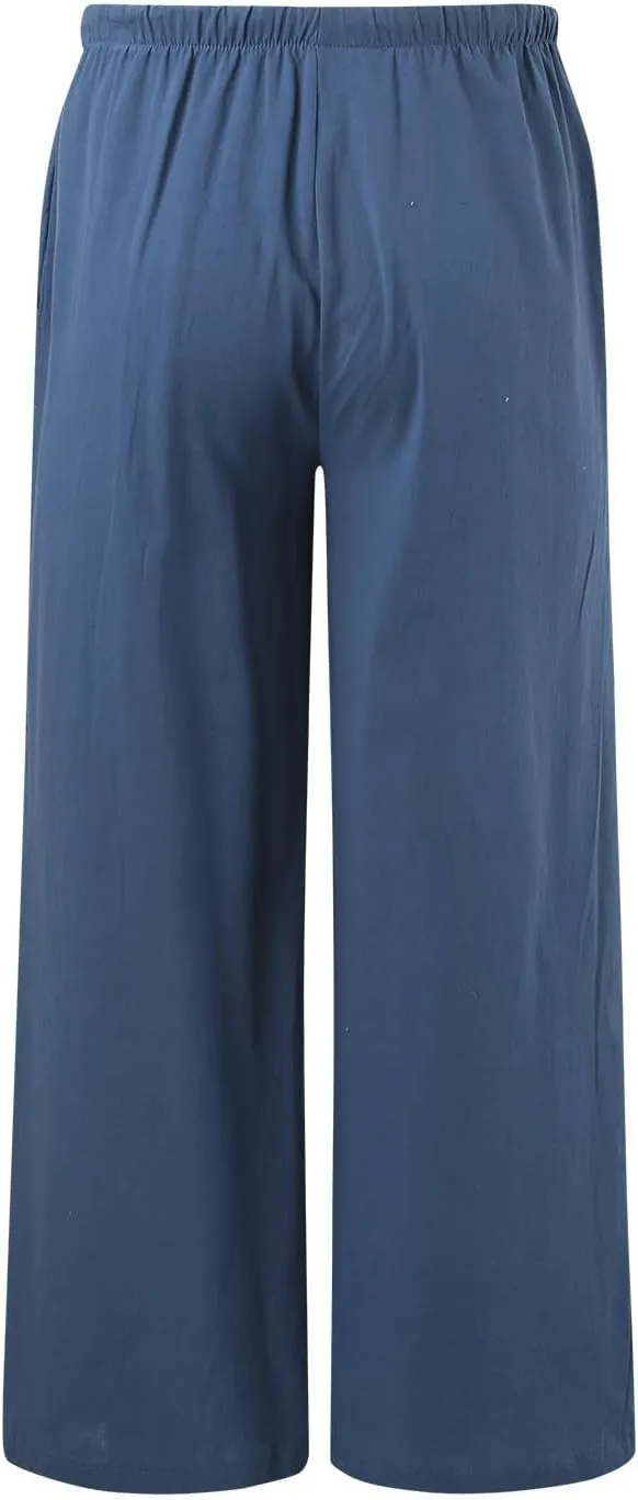Women's High Waisted Wide Leg Pants Drawstring Elastic Trousers Summer Comfy Straight Leg Long Pants with Pockets