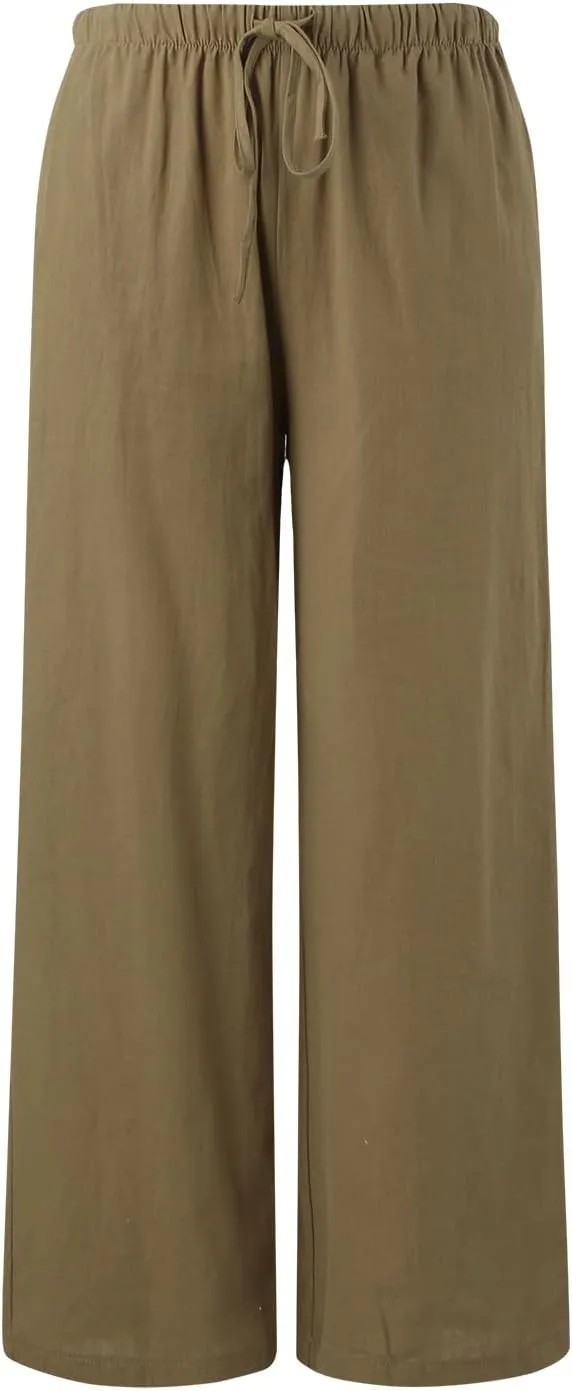 Women's High Waisted Wide Leg Pants Drawstring Elastic Trousers Summer Comfy Straight Leg Long Pants with Pockets
