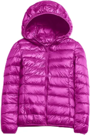 Womens Hooded Jacket Short Down Coat Hooded Packable Puffer Jacket Lightweight Warm Puffy Quilted Coat