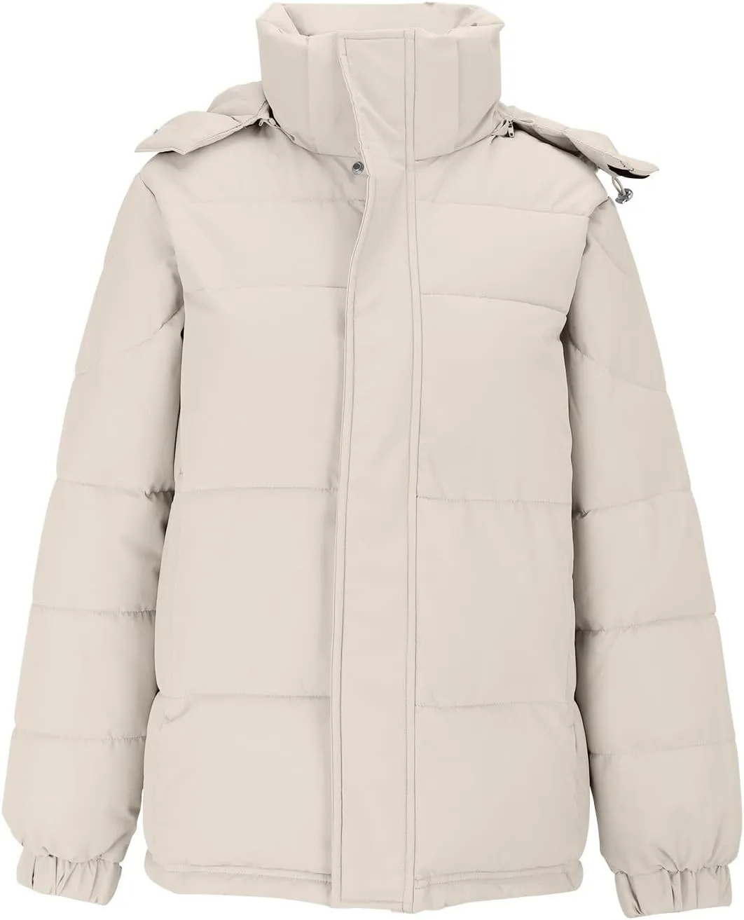 Women's Hooded Mid Length Puffer Coat Winter Warm Full Zip Lightweight Quilted Jacket with Pockets