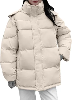 Women's Hooded Mid Length Puffer Coat Winter Warm Full Zip Lightweight Quilted Jacket with Pockets