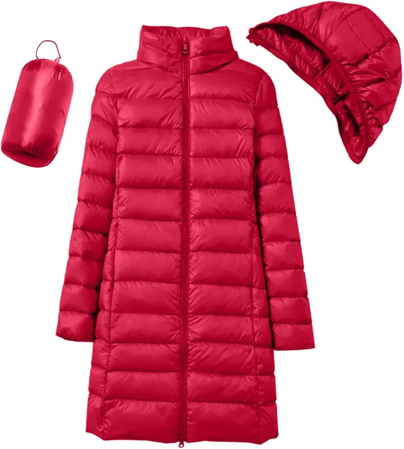 Women's Hooded Ultra Light Weight Coat Long Packable Outwear Puffer Down Jacket Lightweight Full-Zip Puffer Jacket
