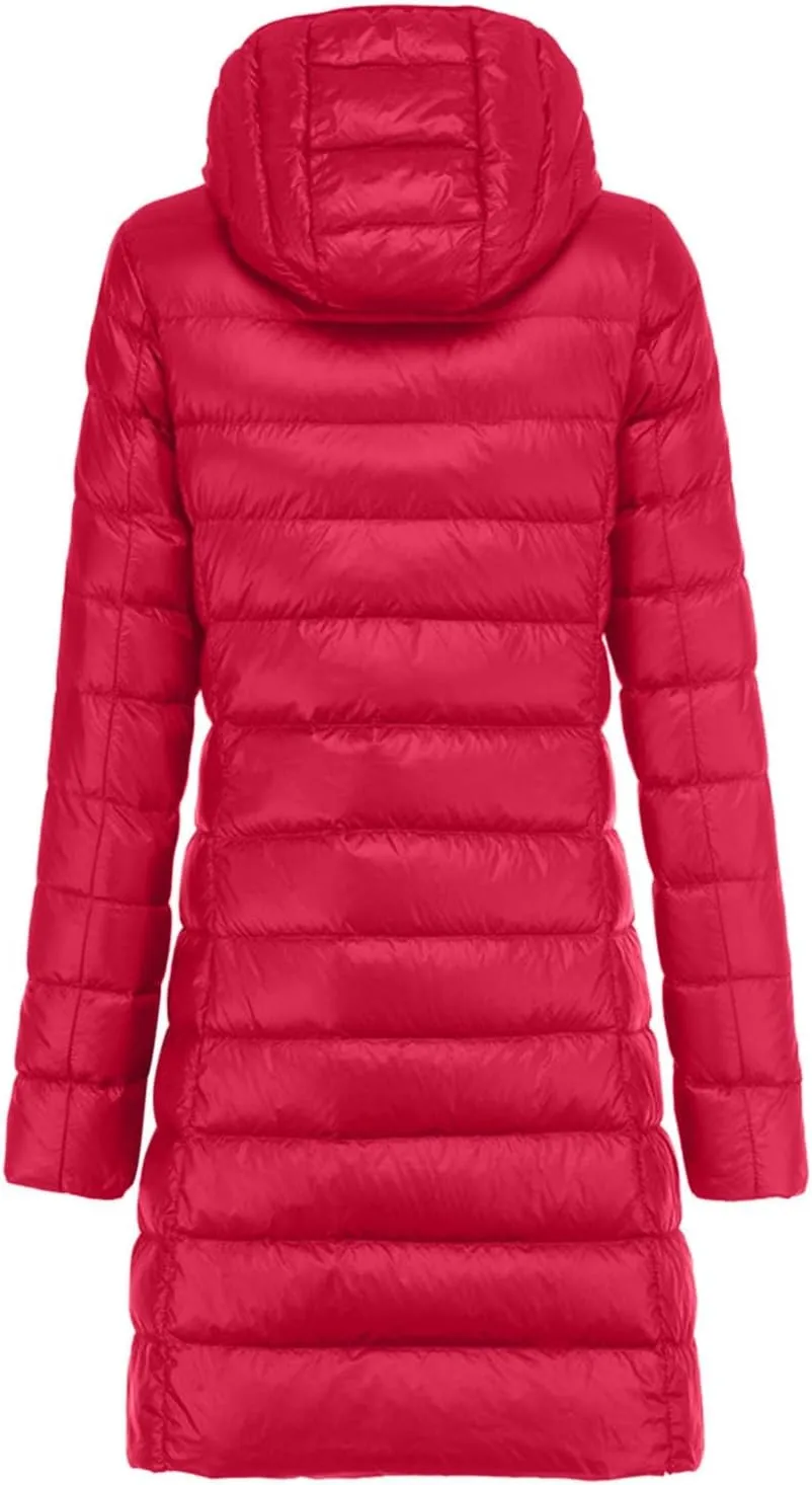 Women's Hooded Ultra Light Weight Coat Long Packable Outwear Puffer Down Jacket Lightweight Full-Zip Puffer Jacket