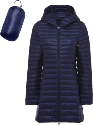Women's Lightweight Duck Down Puffer Slim Fit Mid Long Packable Down Jacket 2024 Women Winter Warm Coat with Pocket