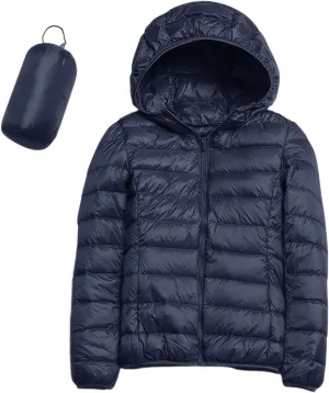 Women's Lightweight Hooded Down Jacket Packable Puffer Coats Puffer Jacket Hooded Windproof Winter Coat