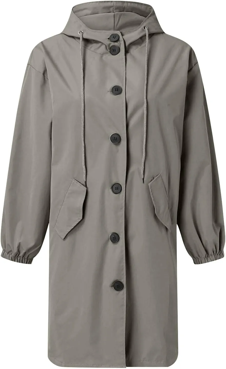 Womens Lightwight Loose Fit Long Jackets Long Sleeve Button Down Oversized Windbreaker Casual Open Front Cardigans