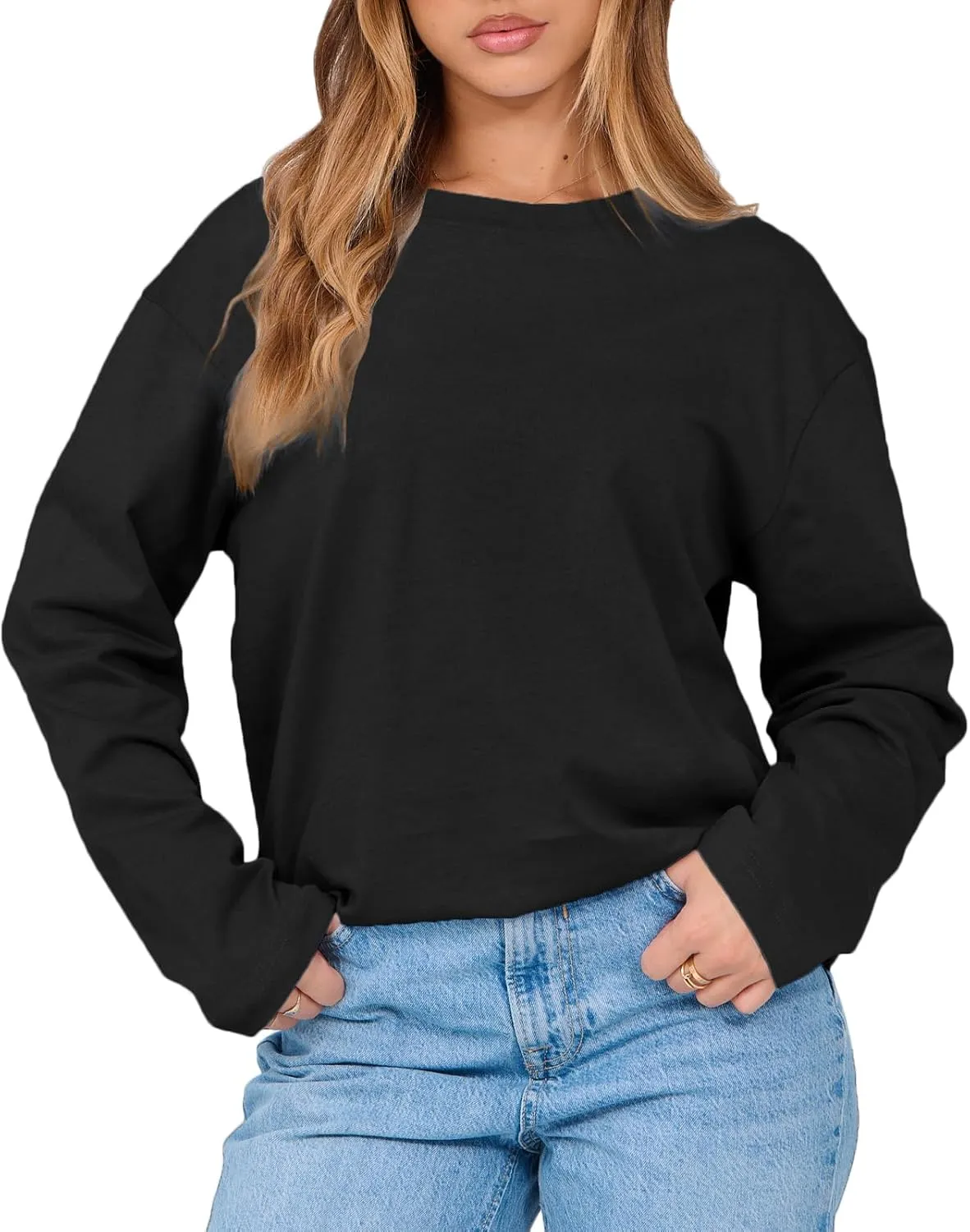 Women's Long Sleeve Crewneck Oversized T Shirts Y2K Loose Fit Casual Tee Tops