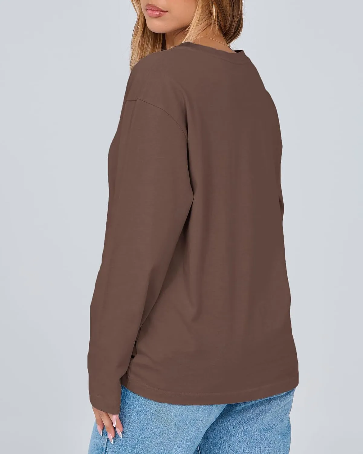 Women's Long Sleeve Crewneck Oversized T Shirts Y2K Loose Fit Casual Tee Tops