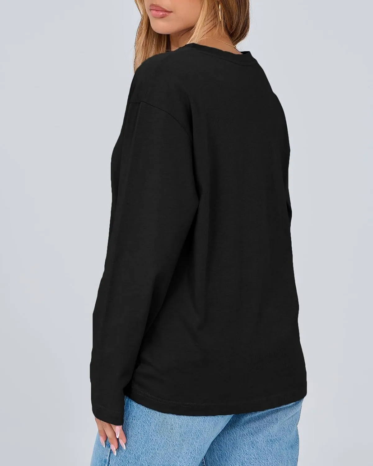 Women's Long Sleeve Crewneck Oversized T Shirts Y2K Loose Fit Casual Tee Tops