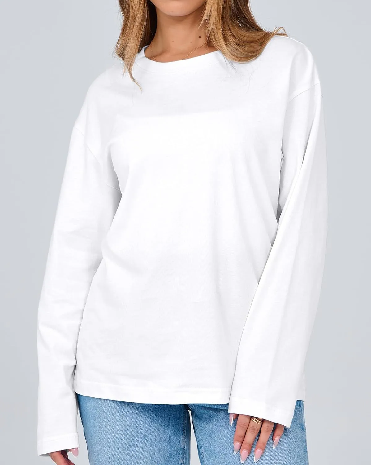 Women's Long Sleeve Crewneck Oversized T Shirts Y2K Loose Fit Casual Tee Tops