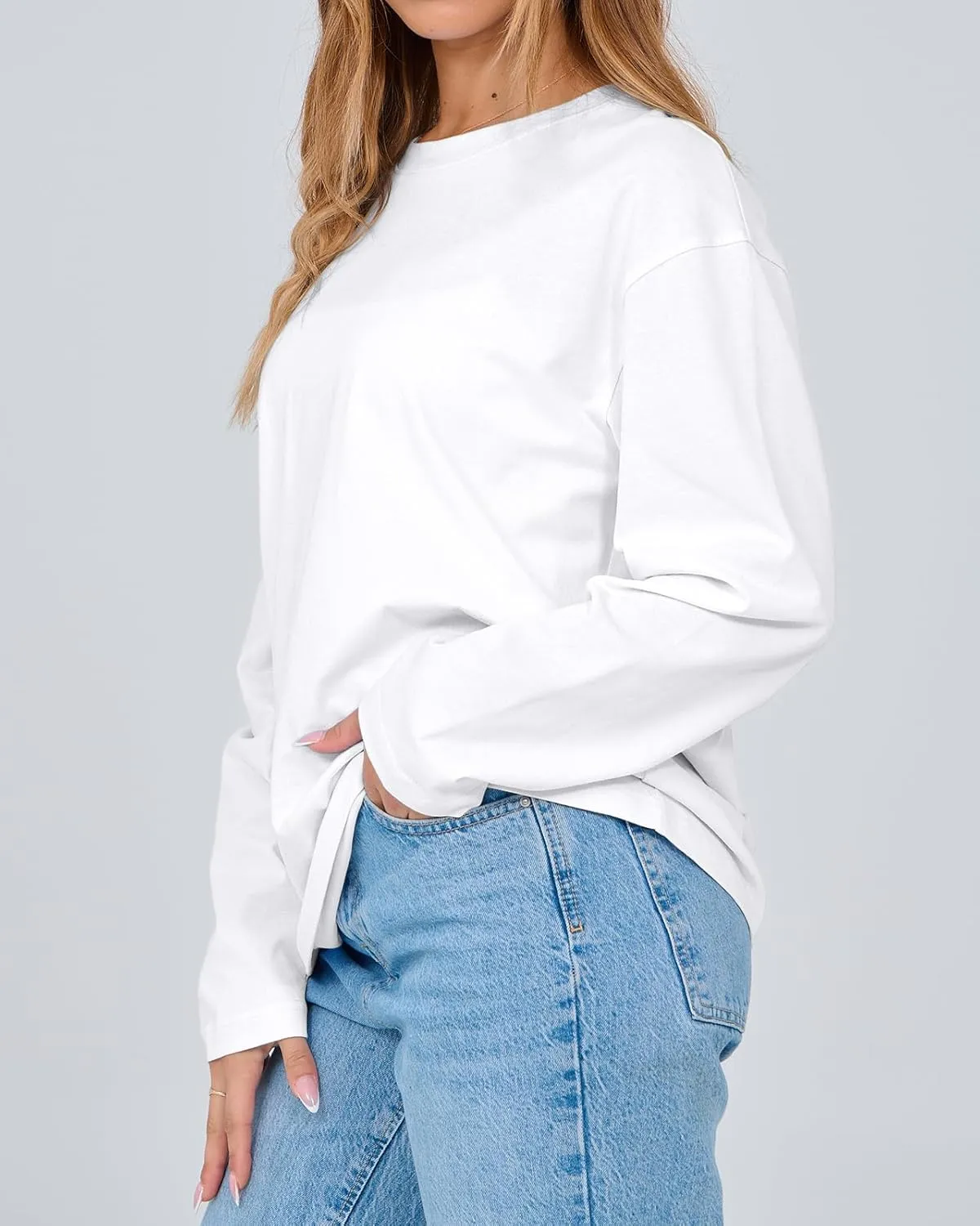 Women's Long Sleeve Crewneck Oversized T Shirts Y2K Loose Fit Casual Tee Tops