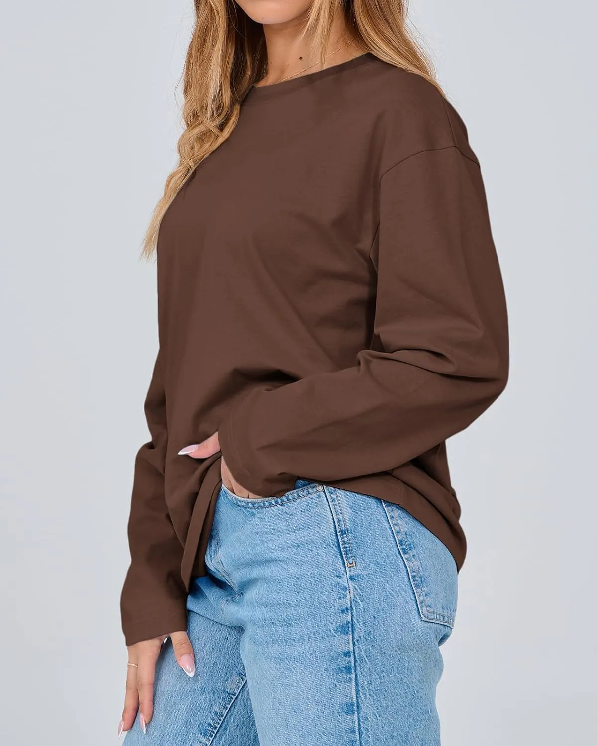 Women's Long Sleeve Crewneck Oversized T Shirts Y2K Loose Fit Casual Tee Tops