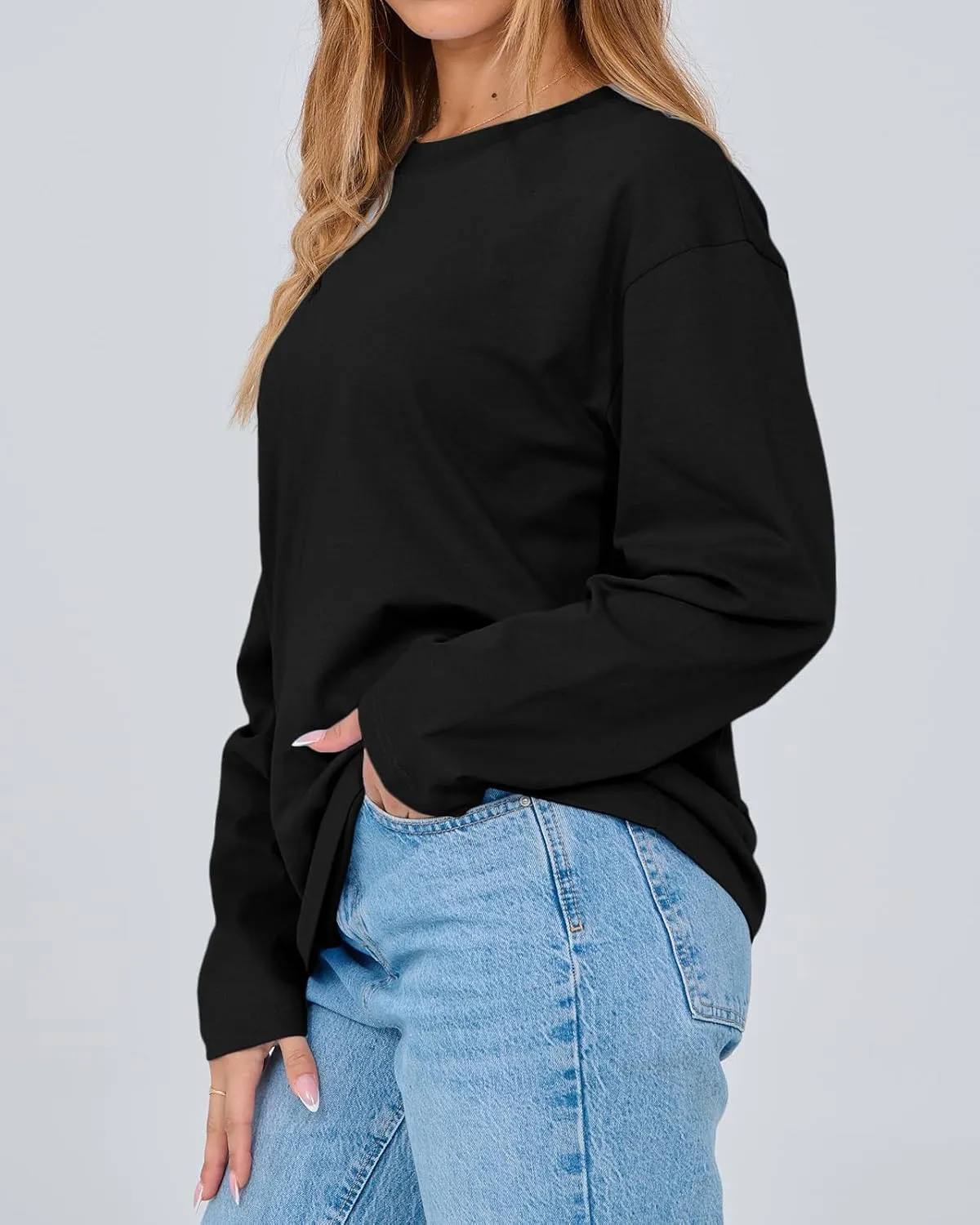 Women's Long Sleeve Crewneck Oversized T Shirts Y2K Loose Fit Casual Tee Tops