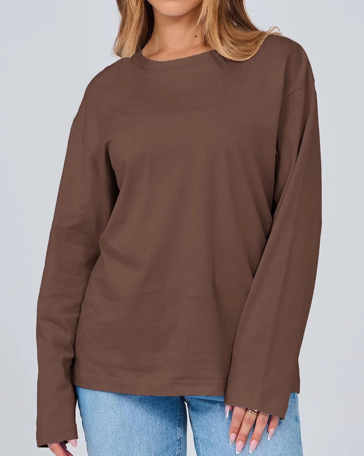 Women's Long Sleeve Crewneck Oversized T Shirts Y2K Loose Fit Casual Tee Tops