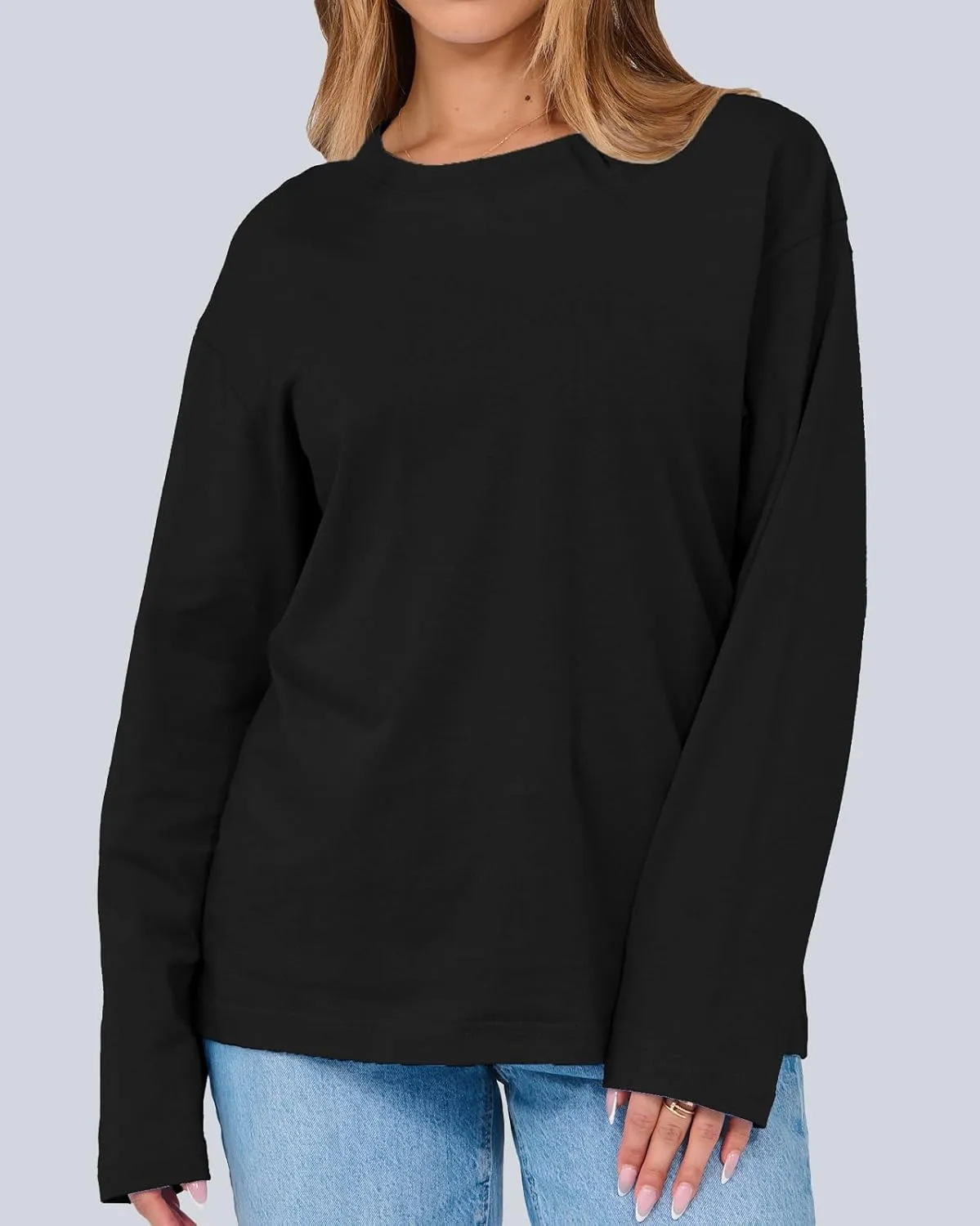 Women's Long Sleeve Crewneck Oversized T Shirts Y2K Loose Fit Casual Tee Tops