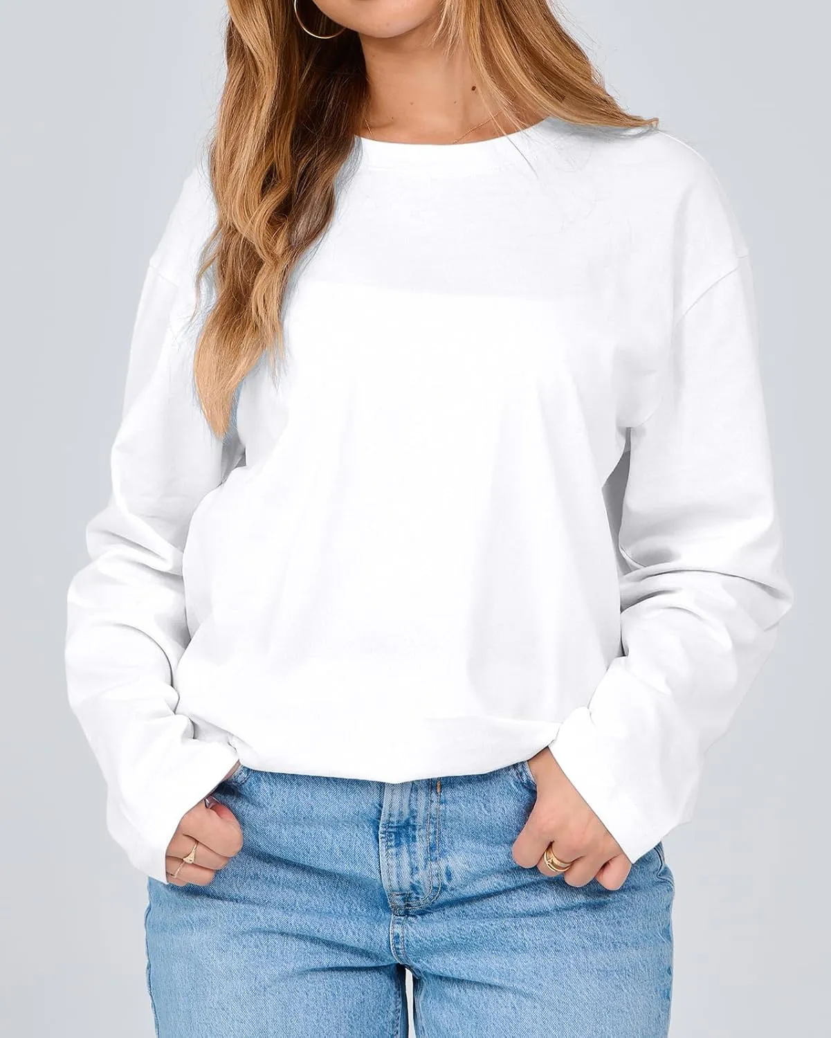Women's Long Sleeve Crewneck Oversized T Shirts Y2K Loose Fit Casual Tee Tops