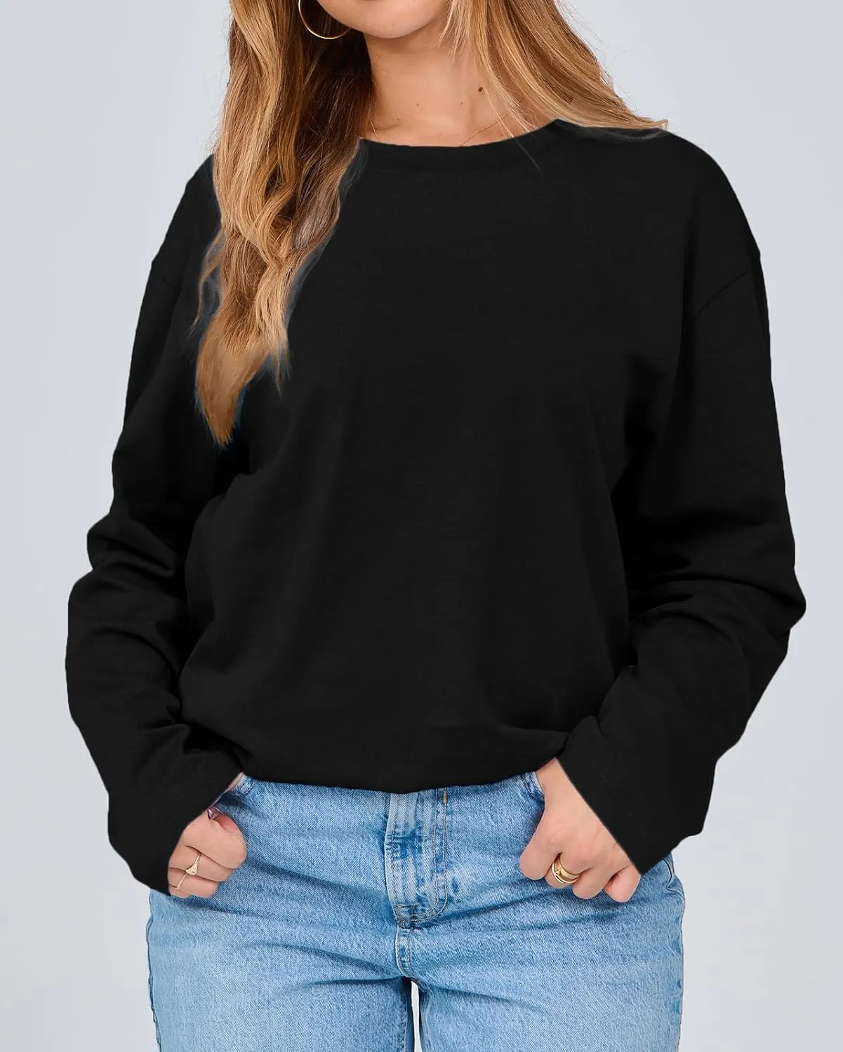 Women's Long Sleeve Crewneck Oversized T Shirts Y2K Loose Fit Casual Tee Tops