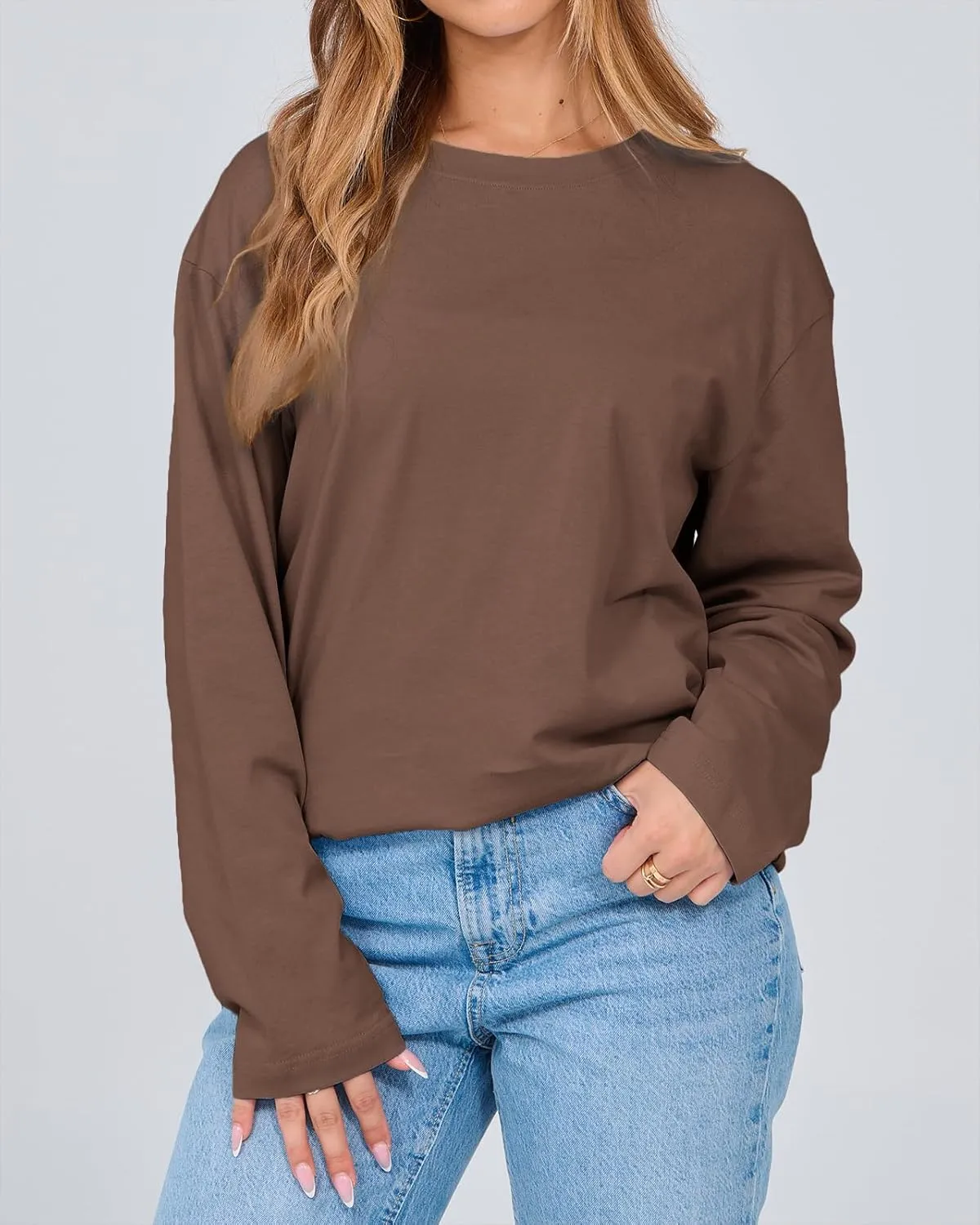 Women's Long Sleeve Crewneck Oversized T Shirts Y2K Loose Fit Casual Tee Tops