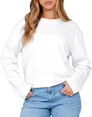 Women's Long Sleeve Crewneck Oversized T Shirts Y2K Loose Fit Casual Tee Tops