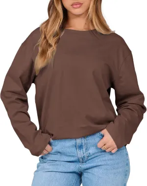 Women's Long Sleeve Crewneck Oversized T Shirts Y2K Loose Fit Casual Tee Tops