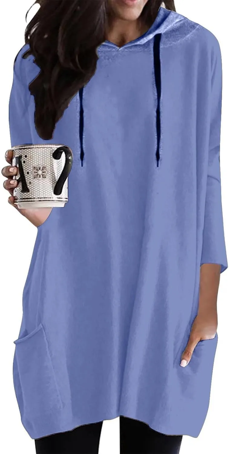 Women's Long-Sleeve Hooded Mini Sweatshirt Dress Oversized Sweatshirts with Pocket Hoodies Pullover Fall Outfits 2024