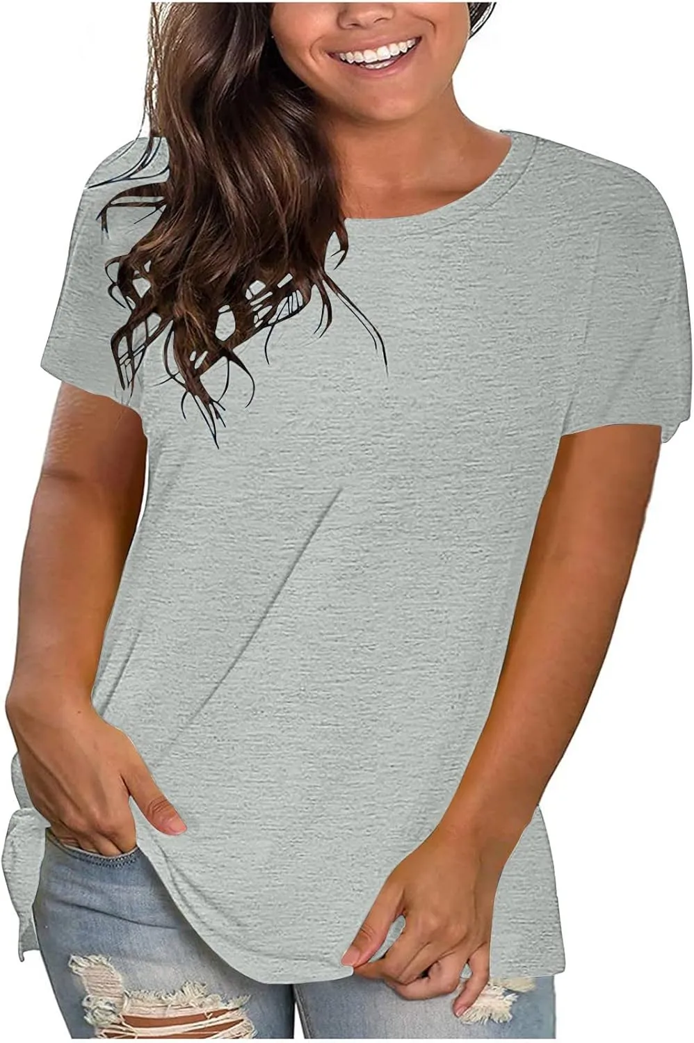 Womens Loose Casual T Shirts Basic Solid Color Crewneck Pullover Summer Short Sleeve Tee Tops Bottoming Shirt