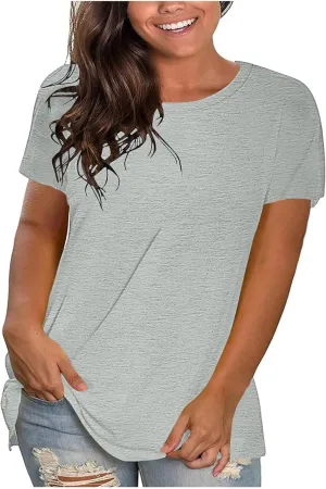 Womens Loose Casual T Shirts Basic Solid Color Crewneck Pullover Summer Short Sleeve Tee Tops Bottoming Shirt