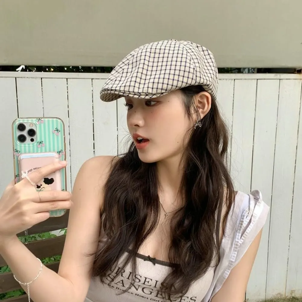 Women's Newsboy Cap Adjustable Vintage Plaid Thin & Breathable Summer Casual Sun Hat