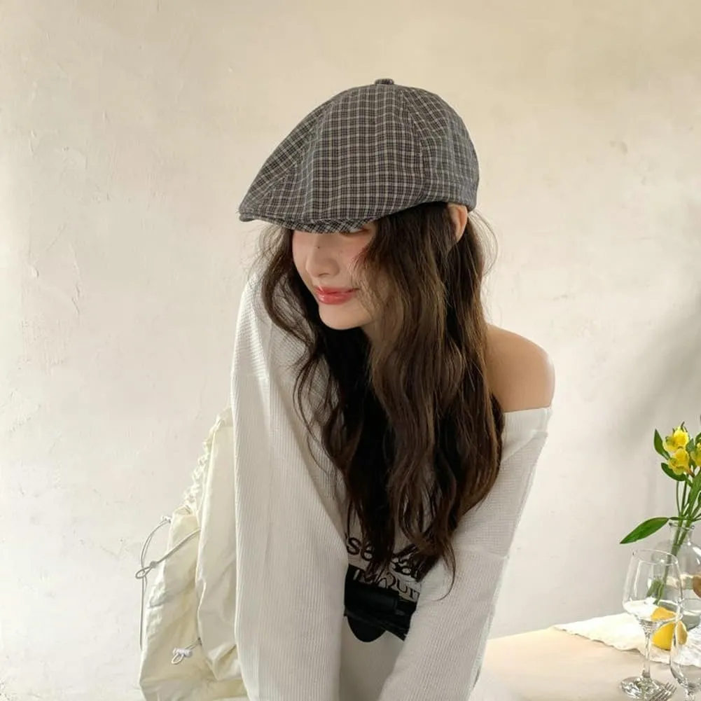 Women's Newsboy Cap Adjustable Vintage Plaid Thin & Breathable Summer Casual Sun Hat