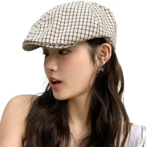 Women's Newsboy Cap Adjustable Vintage Plaid Thin & Breathable Summer Casual Sun Hat