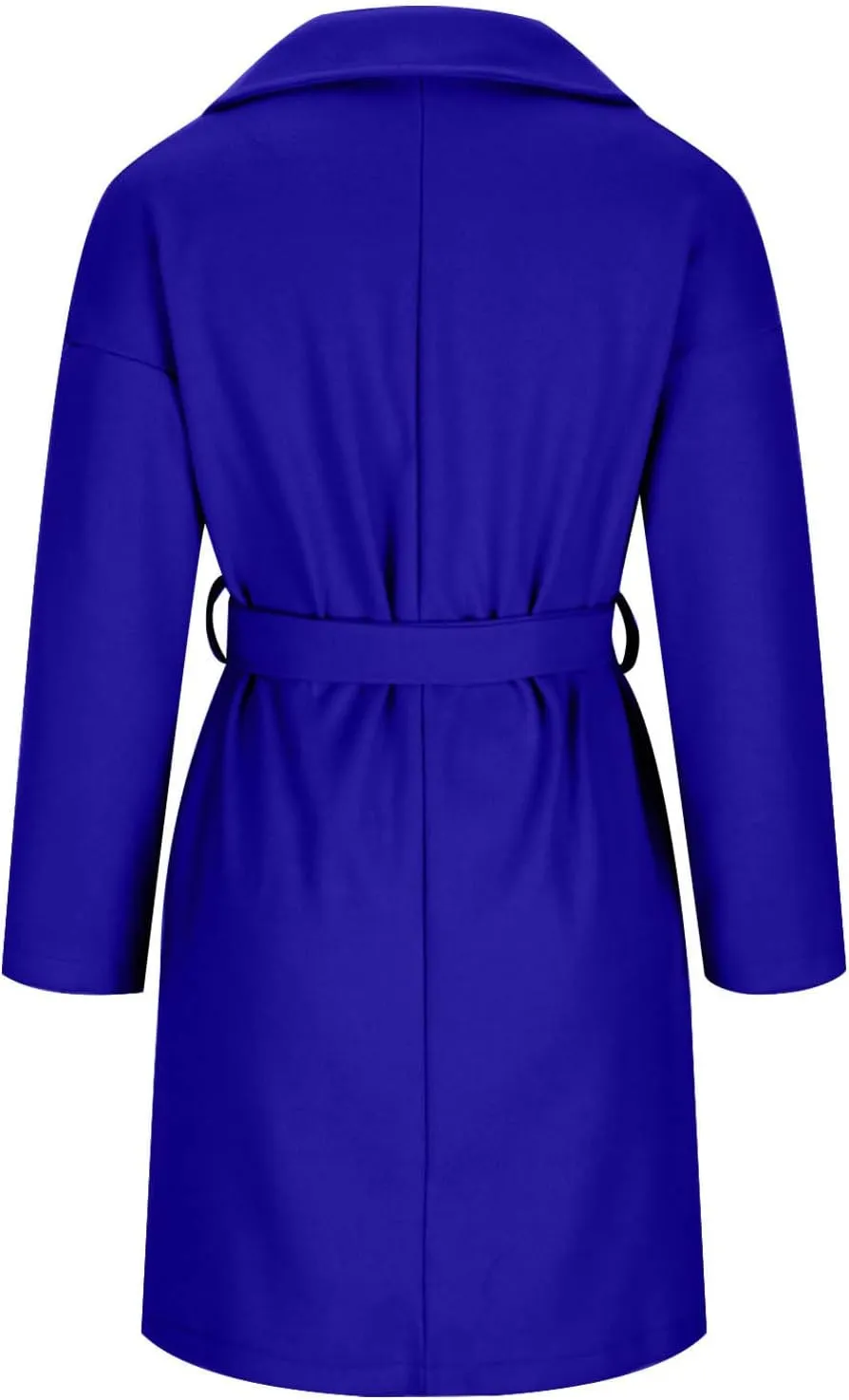 Women's Oversized Long Sleeve Tie Belt Wrap Coats Notched Lapel Loose Fit Trench Coats Warm Overcoat with Pockets