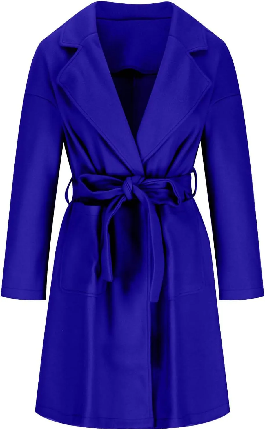 Women's Oversized Long Sleeve Tie Belt Wrap Coats Notched Lapel Loose Fit Trench Coats Warm Overcoat with Pockets