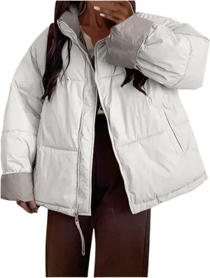 Womens Oversized Quilted Puffer Jacket Lightweight Padded Down Coats Winter Warm Outerwear