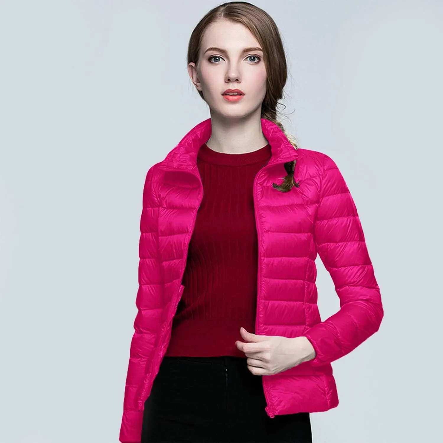 Women's Packable Ultra Light Weight Short Down Jacket Packable Full-Zip Short Puffer Jacket