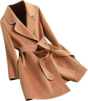 Womens Pea Coat Trendy Open Front Trench Coats Casual Oversized Notched Lapel Overcoat Long Winter Jackets with Belt