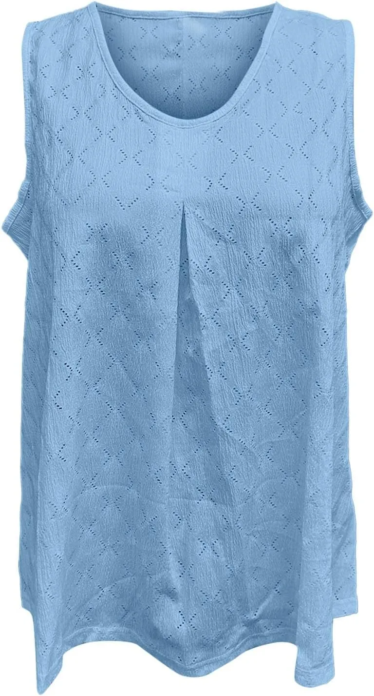 Womens Plus Size Tank Tops Sleeveless Eyelet Embroidery Scoop Neck Loose Fit Casual Summer Flowy Camisoles