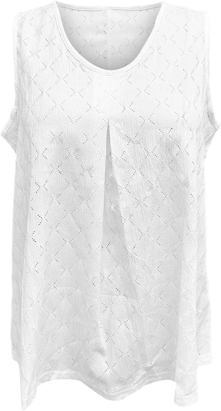 Womens Plus Size Tank Tops Sleeveless Eyelet Embroidery Scoop Neck Loose Fit Casual Summer Flowy Camisoles
