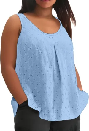 Womens Plus Size Tank Tops Sleeveless Eyelet Embroidery Scoop Neck Loose Fit Casual Summer Flowy Camisoles