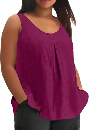 Womens Plus Size Tank Tops Sleeveless Eyelet Embroidery Scoop Neck Loose Fit Casual Summer Flowy Camisoles