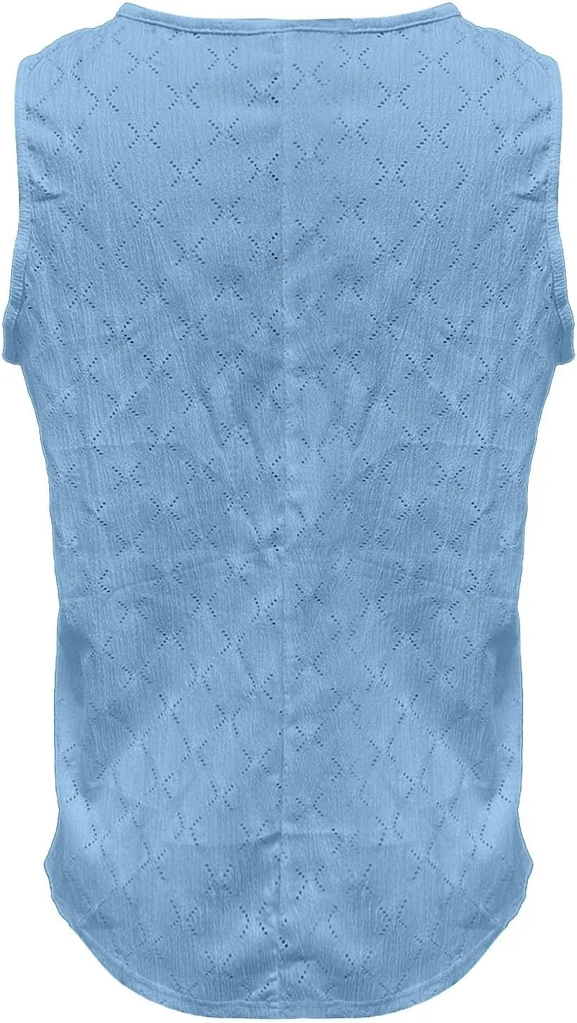 Womens Plus Size Tank Tops Sleeveless Eyelet Embroidery Scoop Neck Loose Fit Casual Summer Flowy Camisoles
