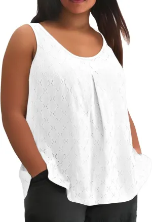 Womens Plus Size Tank Tops Sleeveless Eyelet Embroidery Scoop Neck Loose Fit Casual Summer Flowy Camisoles