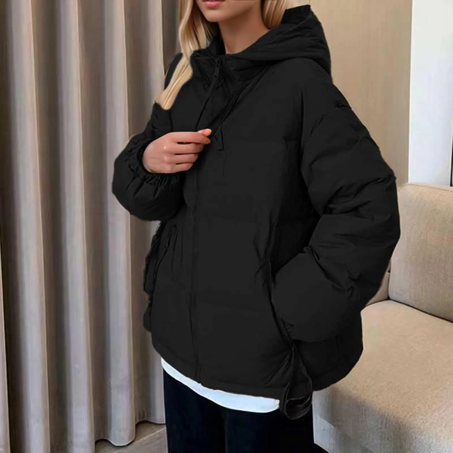 Women's Puffer Jacket Quilted Lightweight Packable Down Parka Oversized Short Bubble Coat Waterproof Jacket With Hood