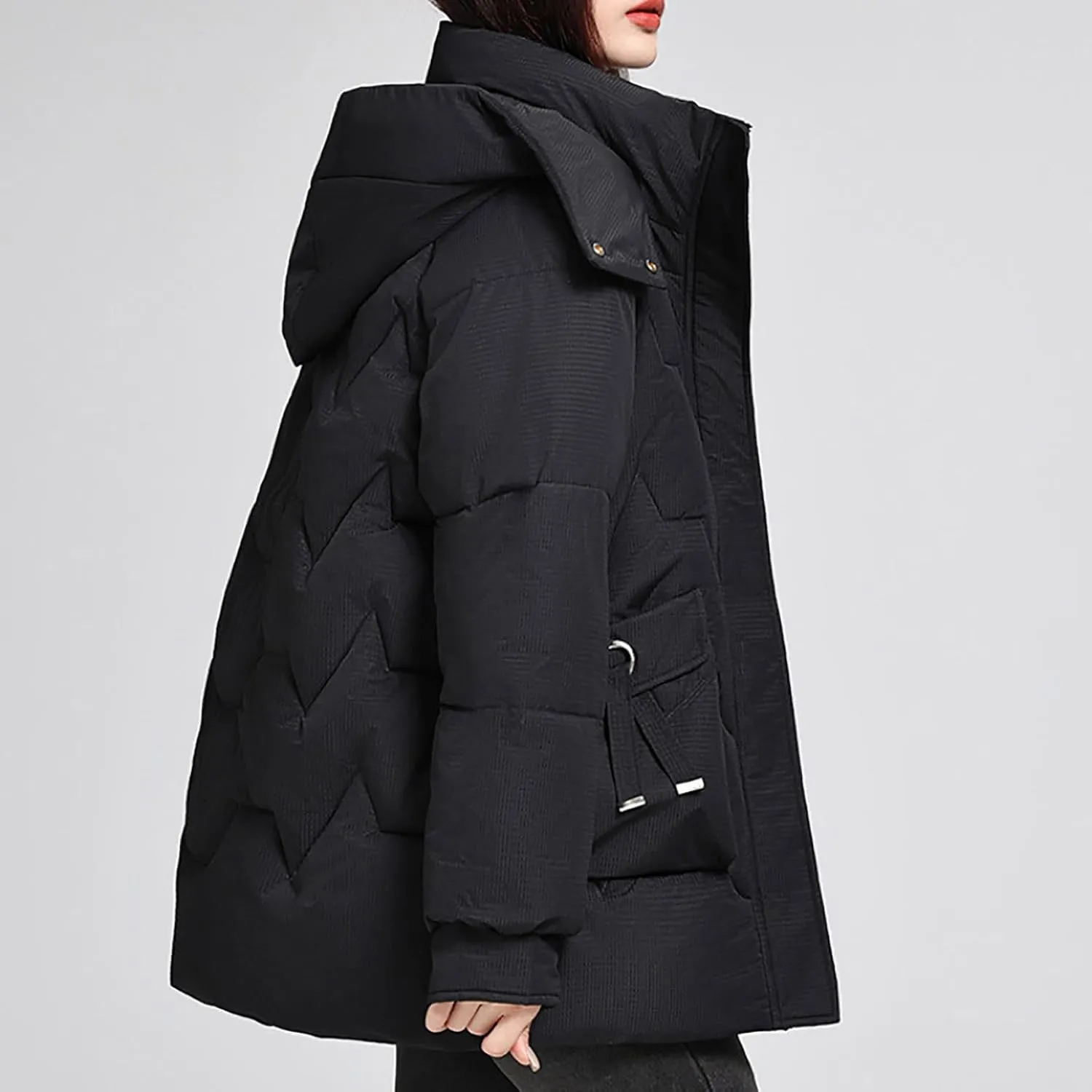 Womens Puffer Jacket with Hood Oversized Down Jacket Zip up Padded Coat Quilted Insulated Jacket Fashion Outerwear